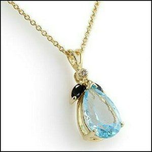 Blue created topaz Yellow Gold plated Sterling Silver topaz necklace